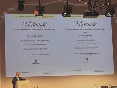 The certificate for the Deutscher Hautkrebspreis 2026, awarded at the 36th German Skin Cancer Congress in Leipzig.